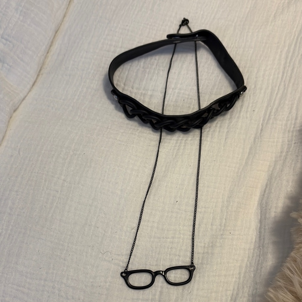 2 necklace set - chain choker and glasses pendant nwot